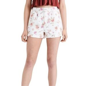 American Eagle White Floral High Rise Mom Shorts Women’s Size 2 Rolled Hem Denim